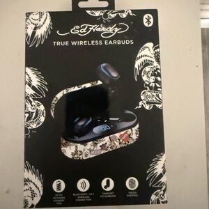 Ed Hardy Black Earbuds with White Tattoo-Print Case